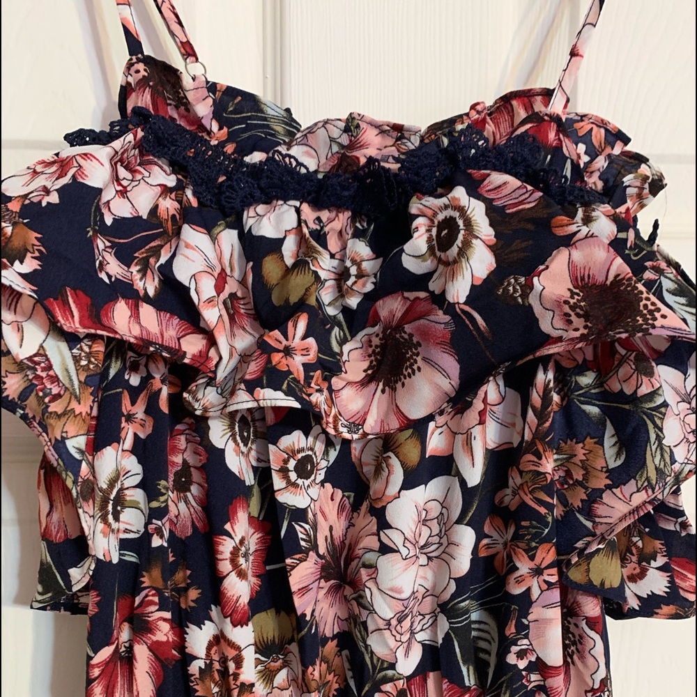 DARK NAVY FLORAL OFF THE SHOULDERS ROMPER MAXI - Picture 6 of 14